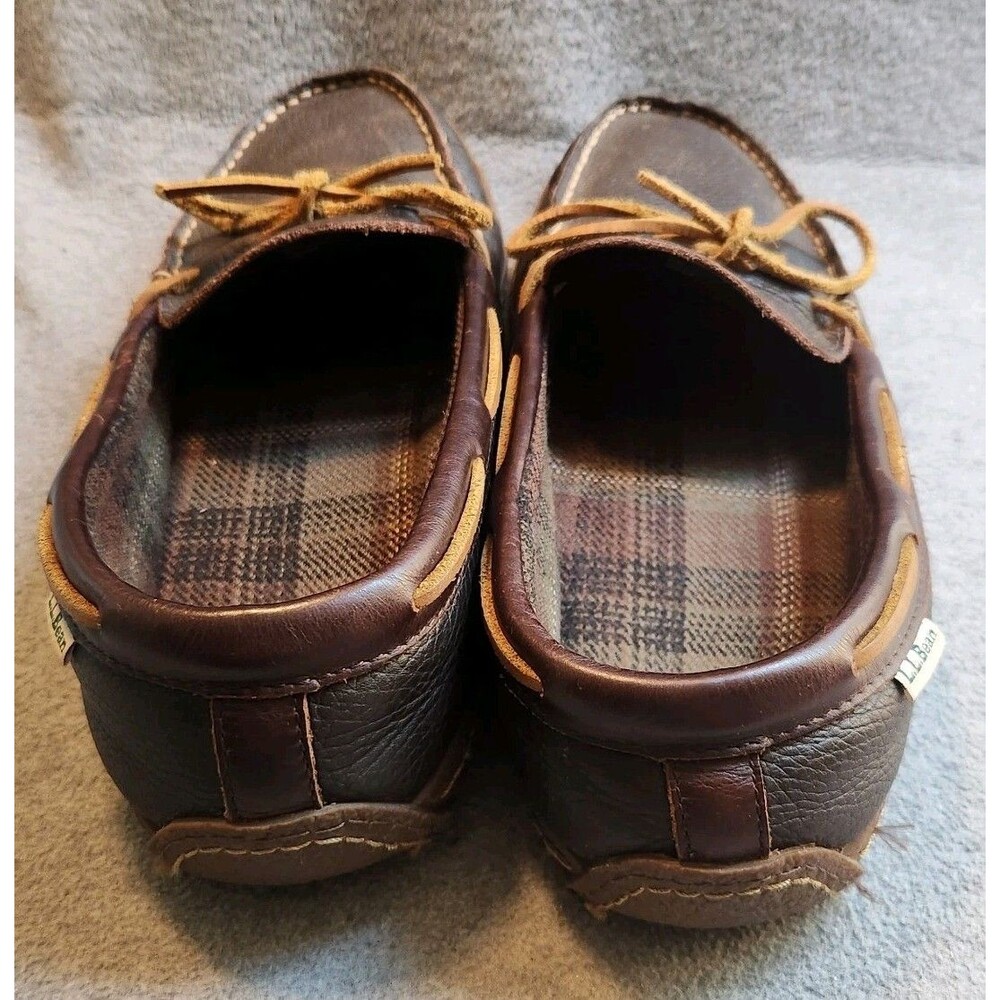 LL Bean Men Size 12 212164 Leather Flannel Lined Moccasin Slippers Brown - Picture 3 of 9